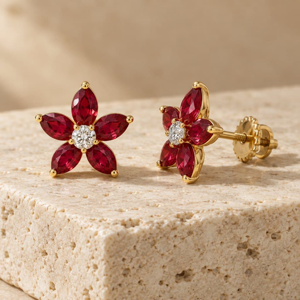 Design render of the Scarlet ruby flower studs