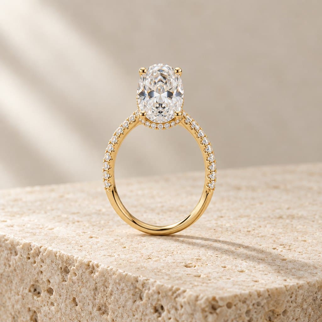 Design render of the Aria oval hidden-halo solitaire ring