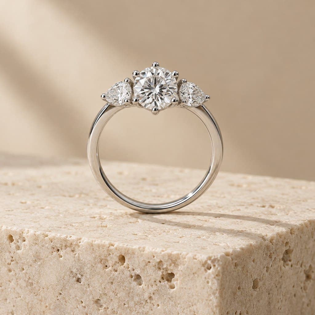 Design render of the Grace three-stone ring