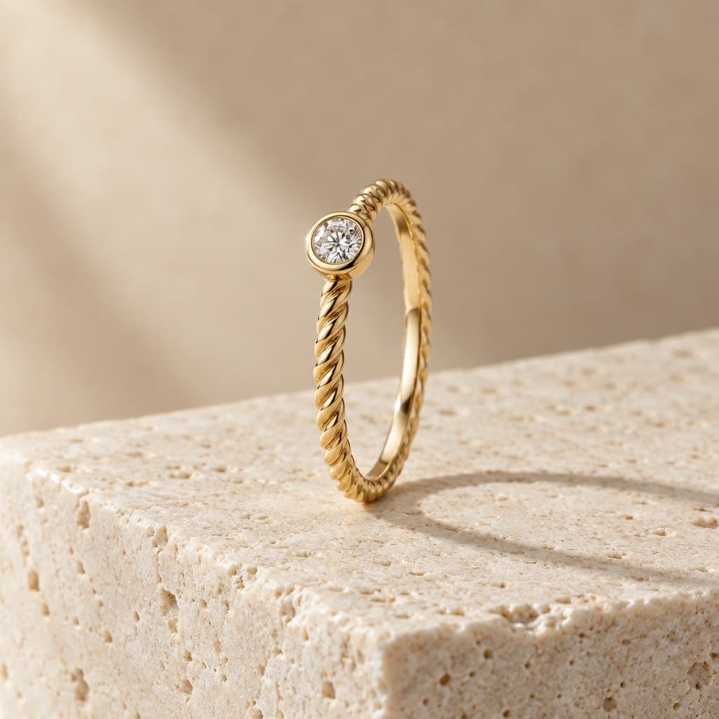 Design render of the Dew bezel solitaire on a rope band